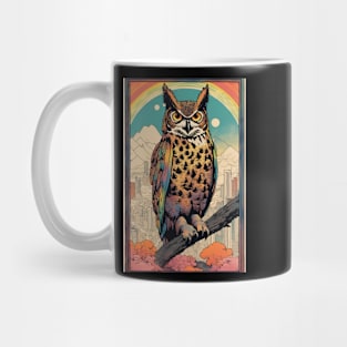 City Skyline of Cute Great Horned Owl Mug